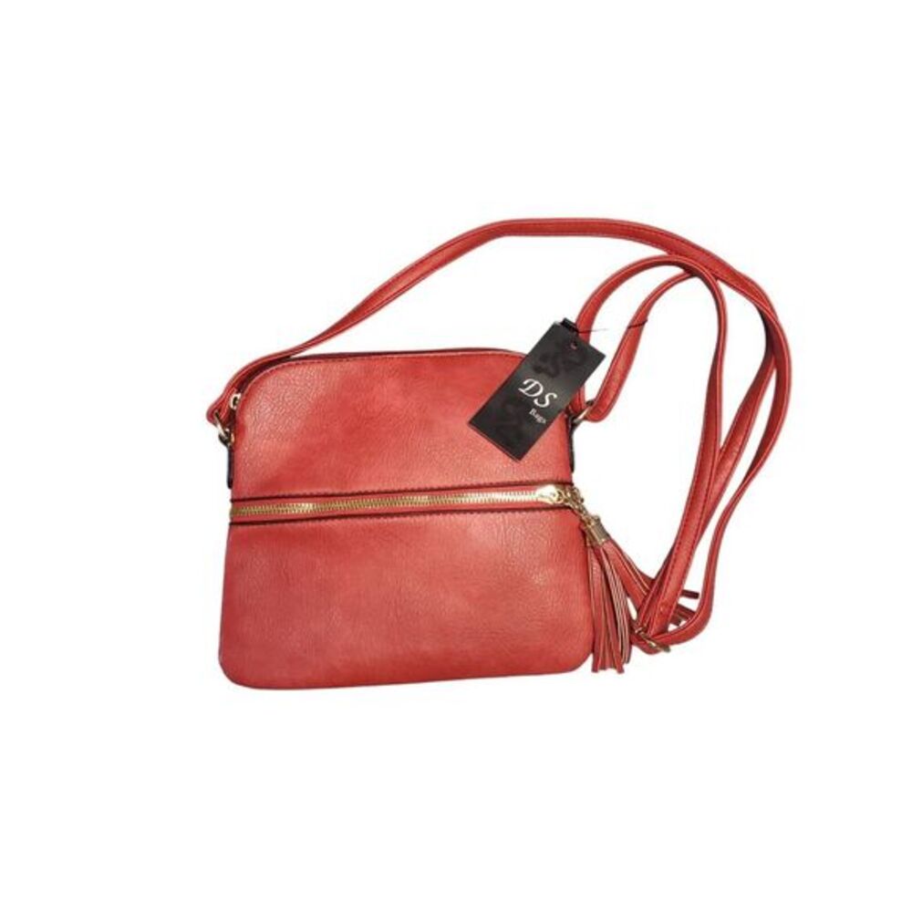 DS Bag Crossbody Bags Womens Red Dual Tassel Vegan Shoulder Adjustable Strap‎